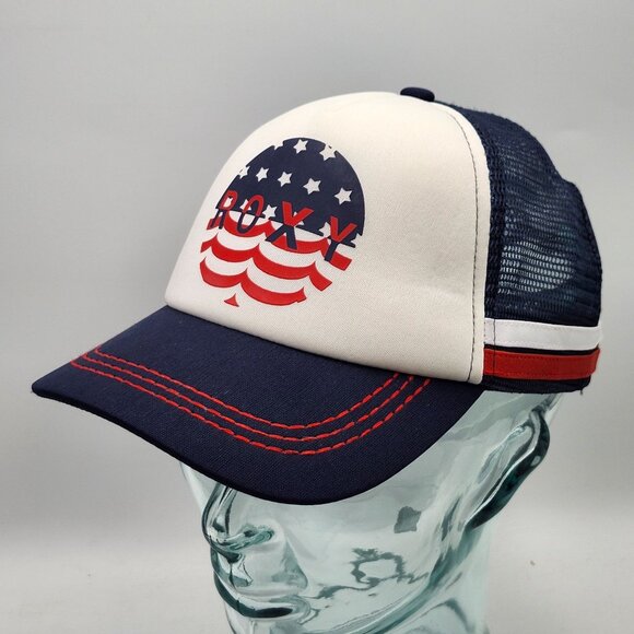 Roxy Patriotic American Stars Stripes Red White Blue Trucker Hat Mesh Snapback - Picture 3 of 13